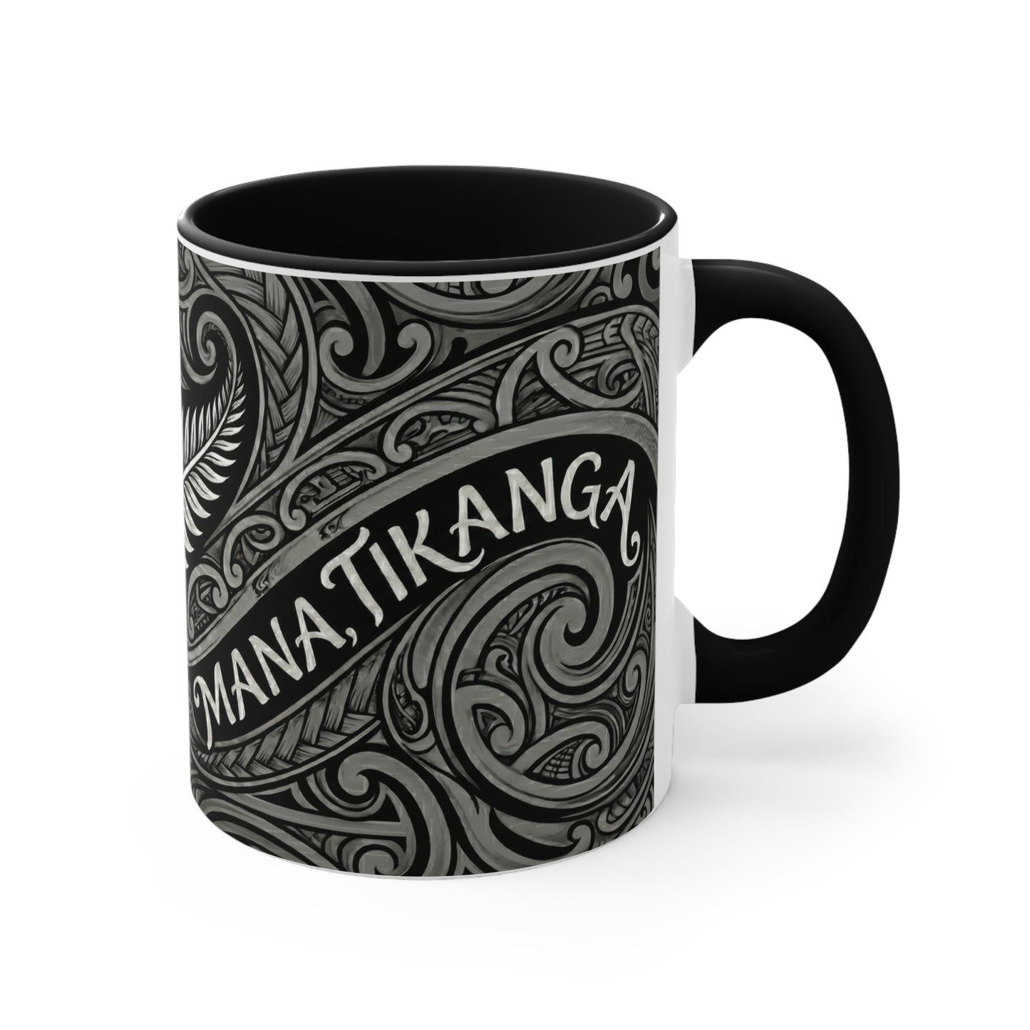 Maori Koru Whānau Accent Coffee Mug — 11oz Tribal Fern Design