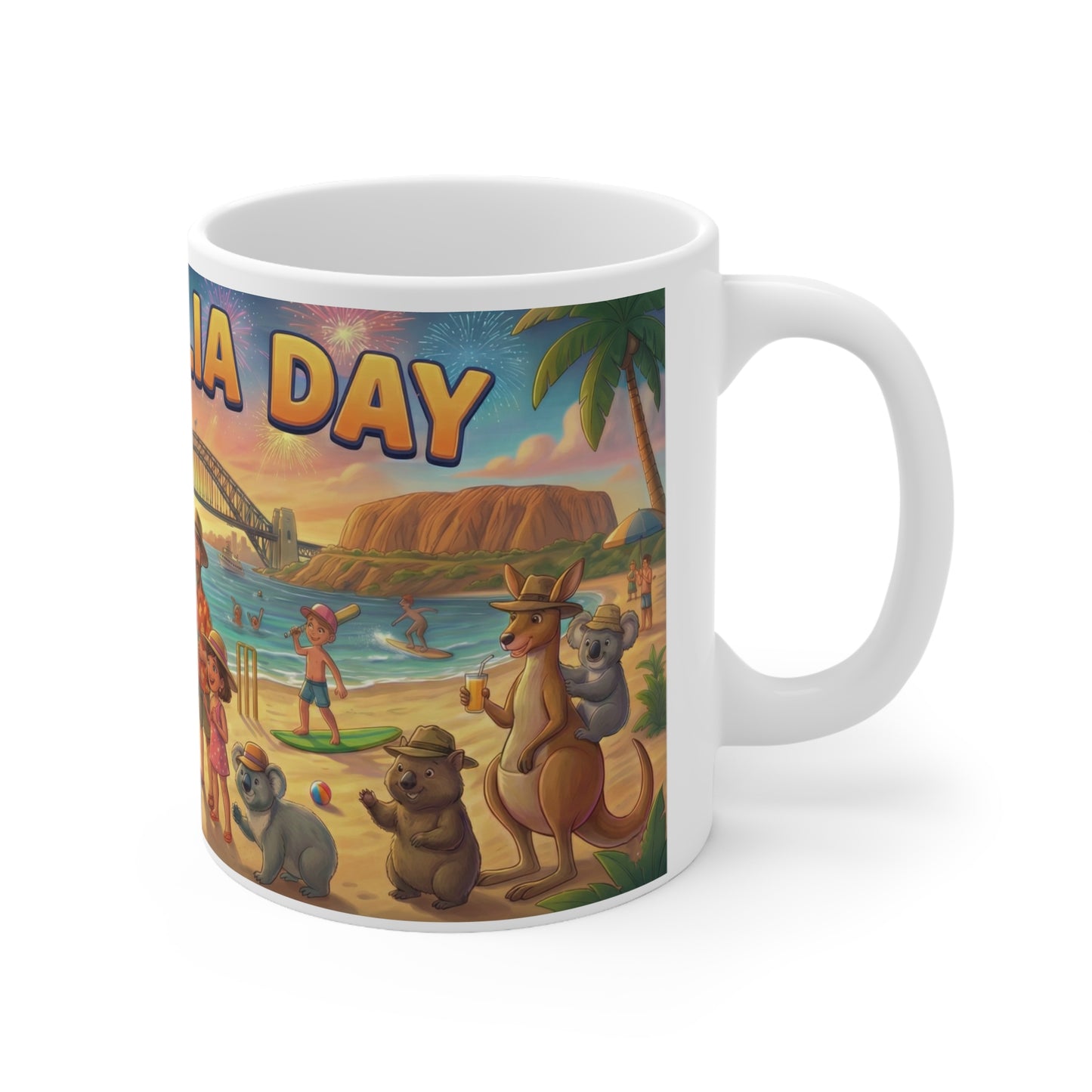 Australia Day BBQ Scene Coffee Mug, Sydney Opera House Harbour Illustration