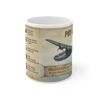 PBY Catalina Seaplane Coffee Mug, Vintage WWII Flying Boat with Specs, Aviation Gift