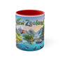 New Zealand Scenic Map Coffee Mug,  Color Accent 11oz