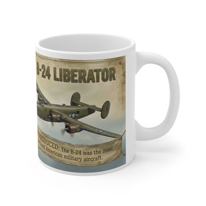 B-24 Liberator Vintage Bomber Facts Coffee Mug, WWII Airplane History 11oz Ceramic