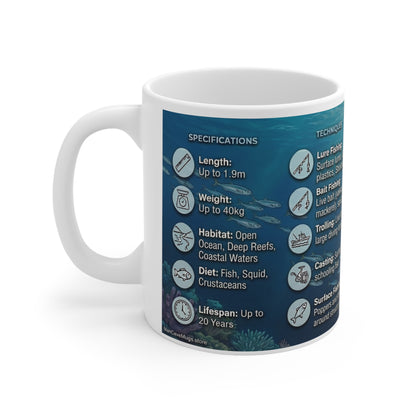 Yellowtail Fish Guide Mug — Ceramic 11oz Coffee Cup with Species Specs & Fishing Techniques