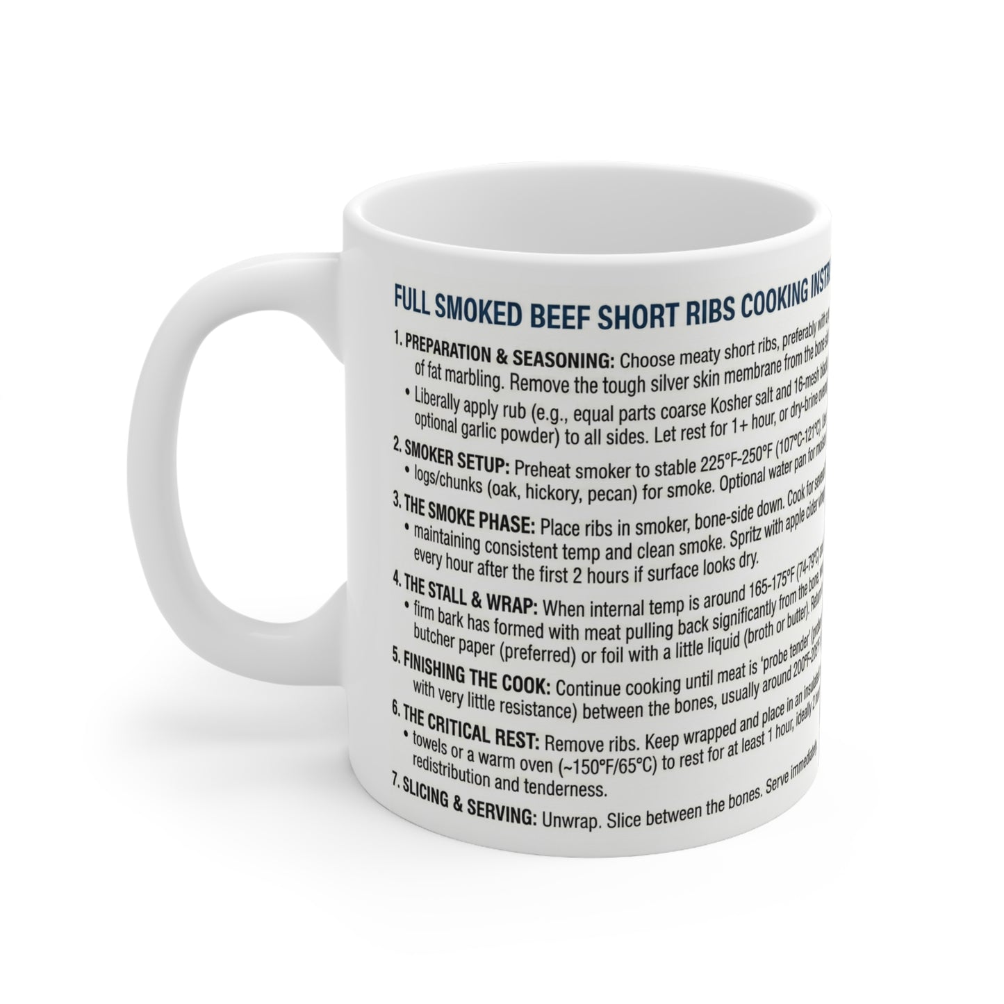 Beef Short Ribs Cooking Instructions Coffee Mug — Ceramic 11oz BBQ Recipe Coffee Cup