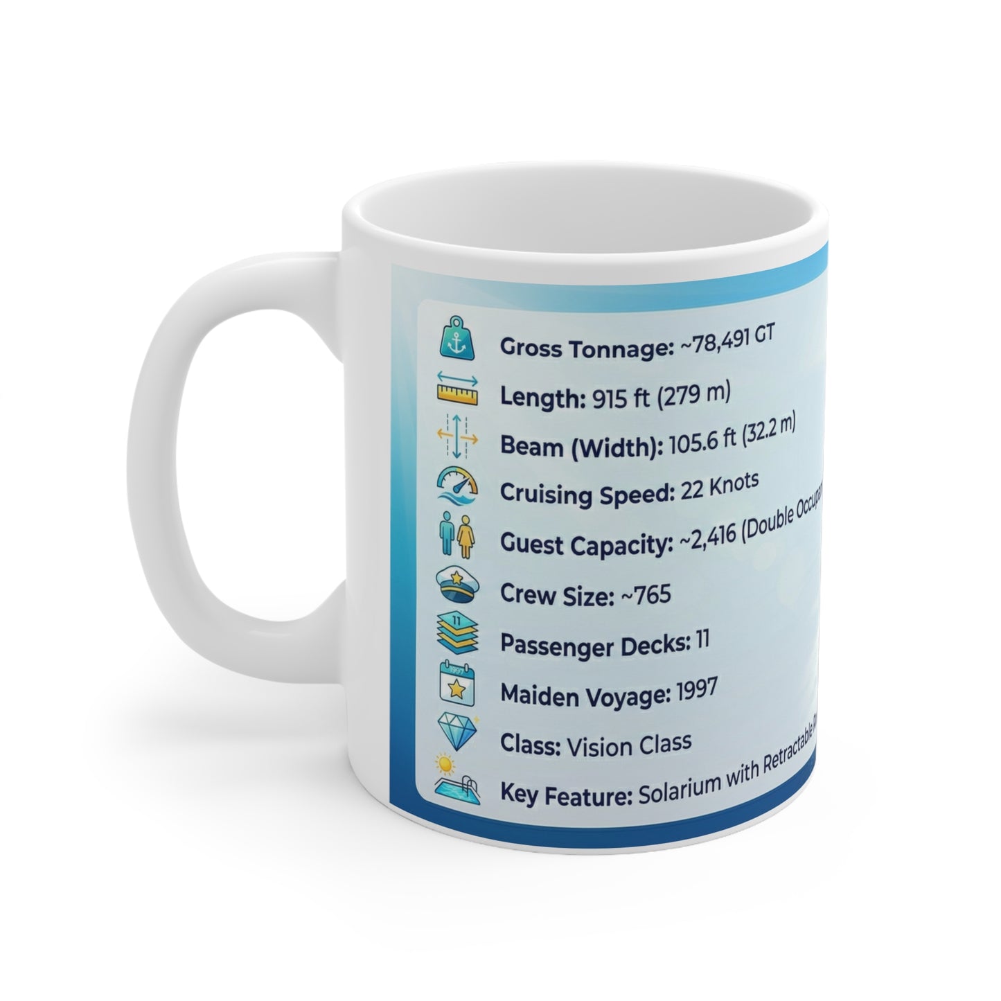 Cruise Ship Specs Mug, Rhapsody of the Seas Info Coffee Mug