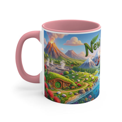 New Zealand Scenic Map Coffee Mug,  Color Accent 11oz