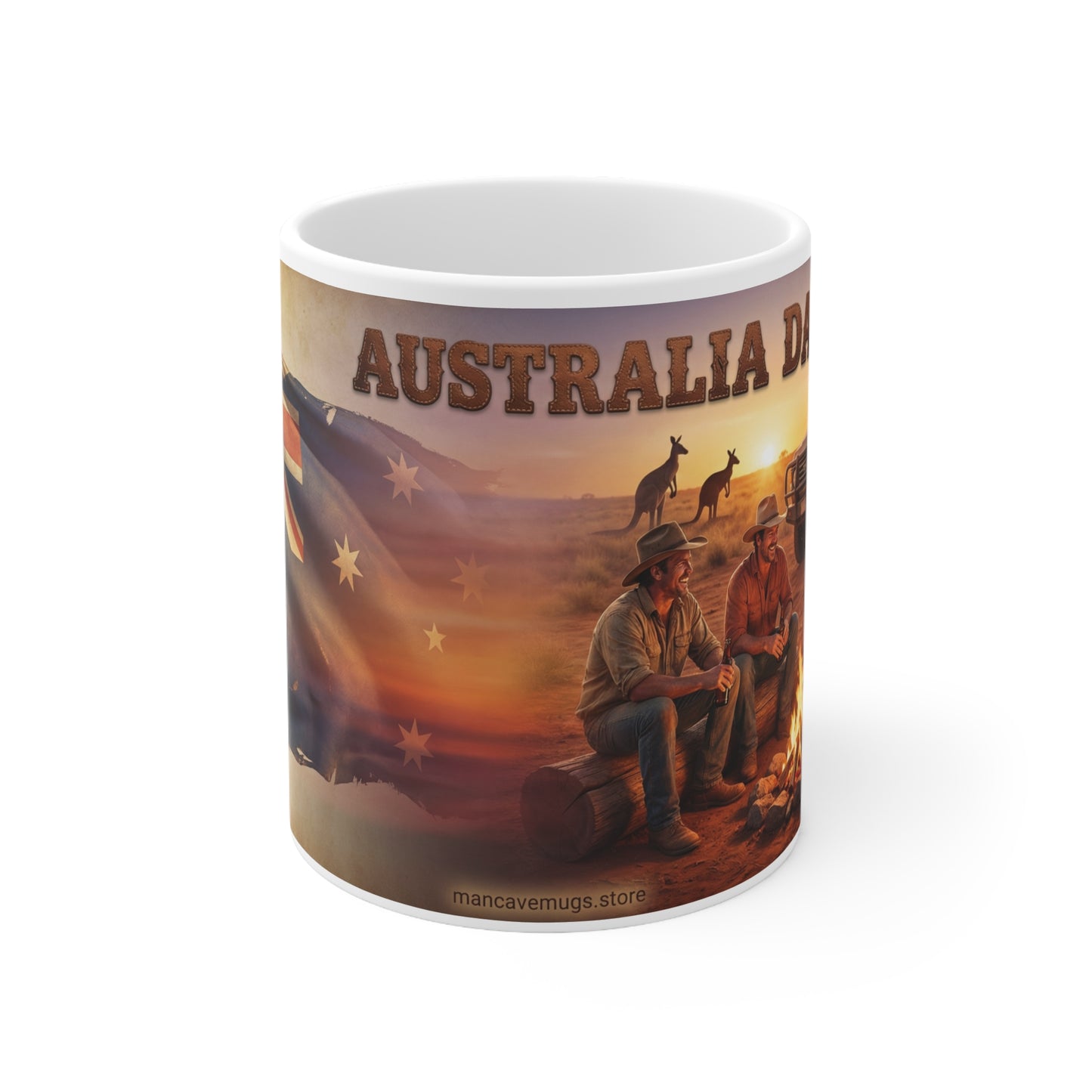 Australia Day Ceramic Coffee Mug — Aussie Flag & Outback Scene, 11oz