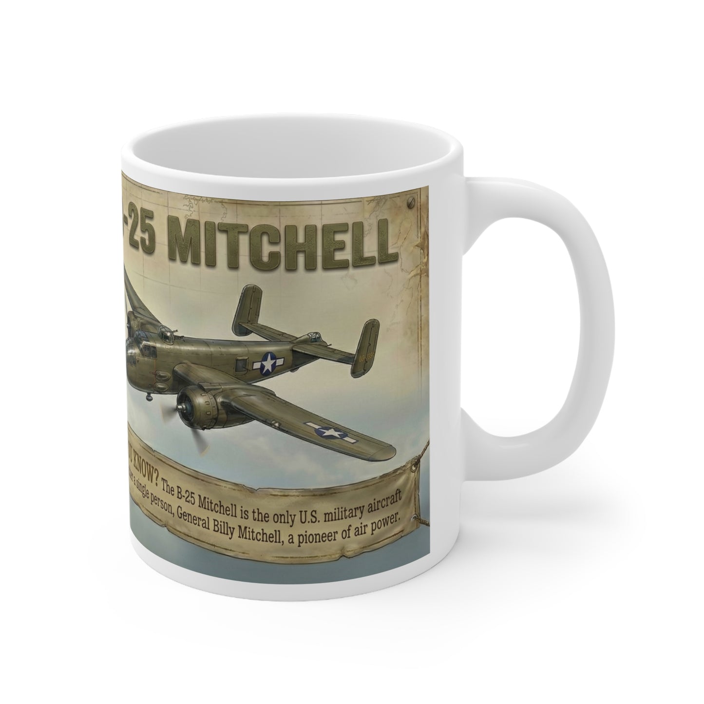 B-25 Mitchell Bomber Facts Coffee Mug, Vintage WWII Aircraft Coffee Cup
