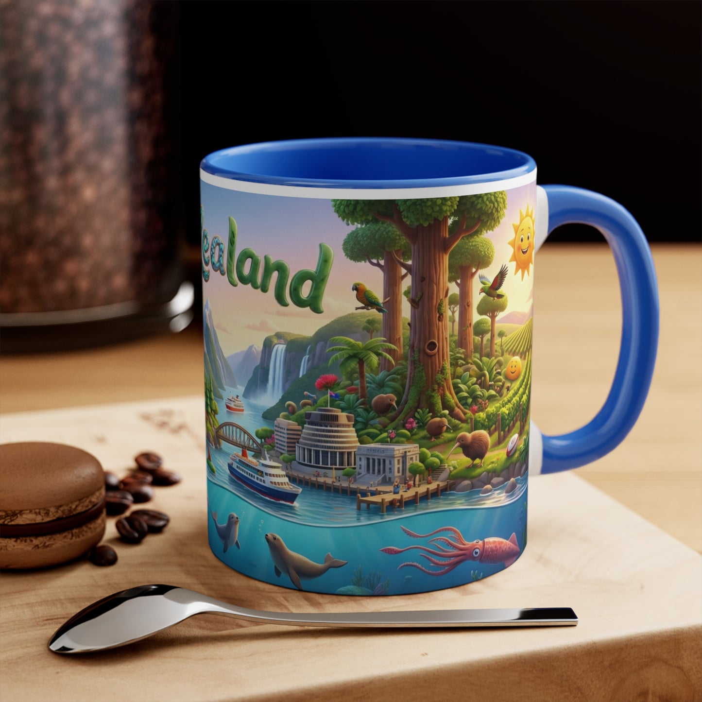 New Zealand Scenic Map Coffee Mug,  Color Accent 11oz