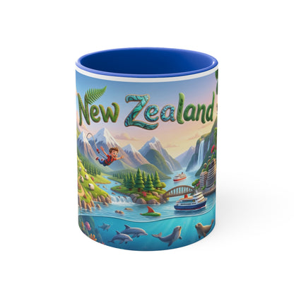 New Zealand Scenic Map Coffee Mug,  Color Accent 11oz