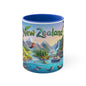New Zealand Scenic Map Coffee Mug,  Color Accent 11oz