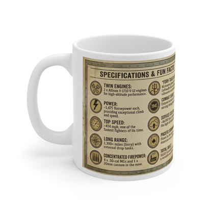 P-38 Lightning WWII Aircraft Ceramic Coffee Mug, Specifications & Fun Facts