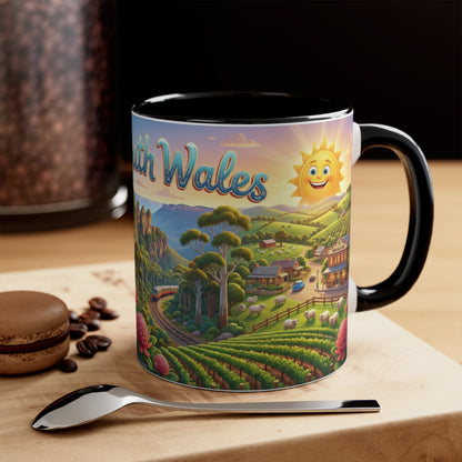 New South Wales coastal illustration Coffee Mug, Sydney Harbour, beach wildlife, colourful accent mug