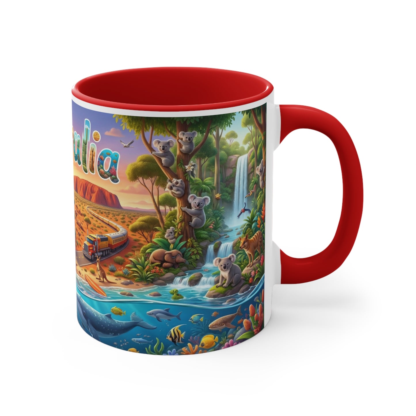Australia Illustrated Map Coffee Mug, Colorful Accent 11oz Ceramic