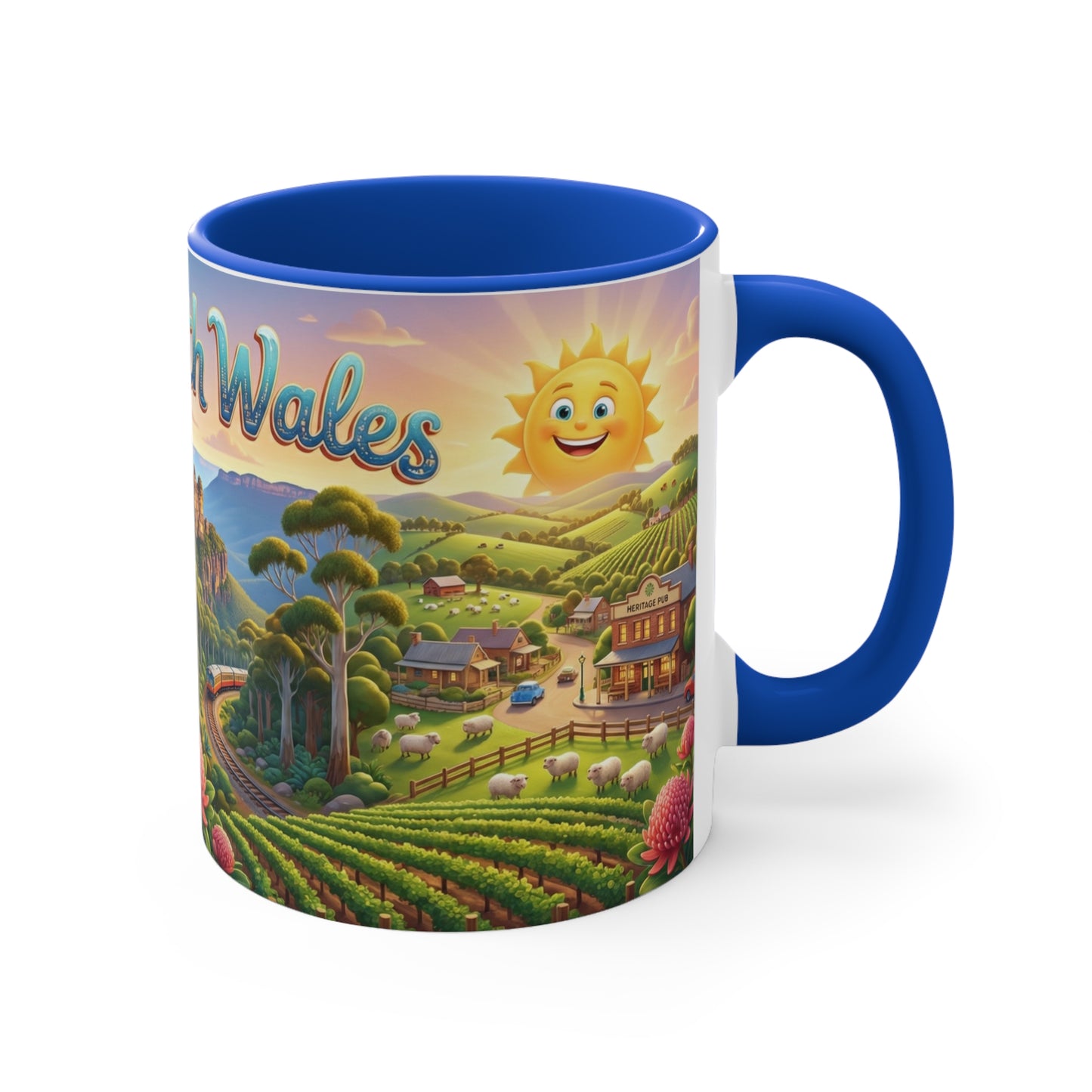 New South Wales coastal illustration Coffee Mug, Sydney Harbour, beach wildlife, colourful accent mug