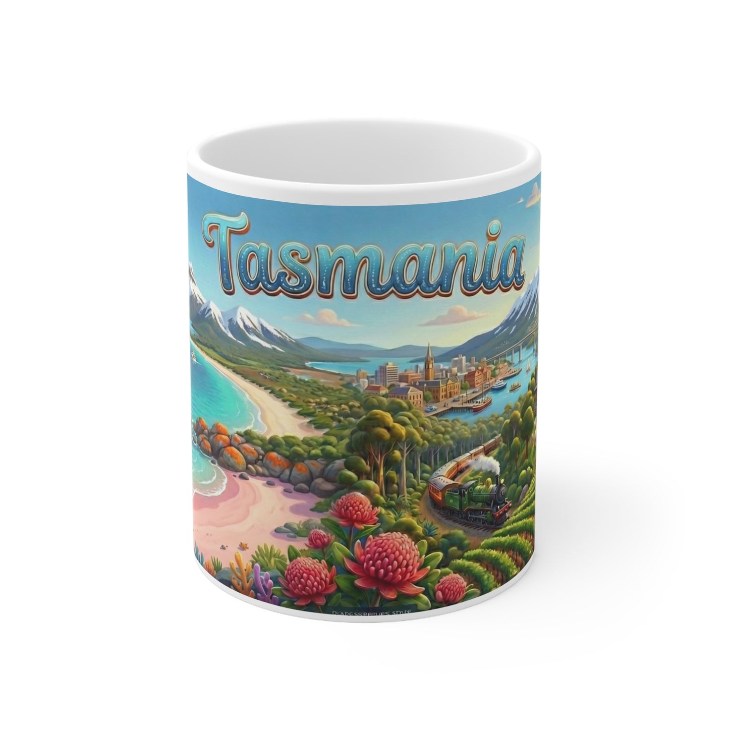 Tasmania Scenic Mug — Colorful Coastal Travel Souvenir Coffee Cup