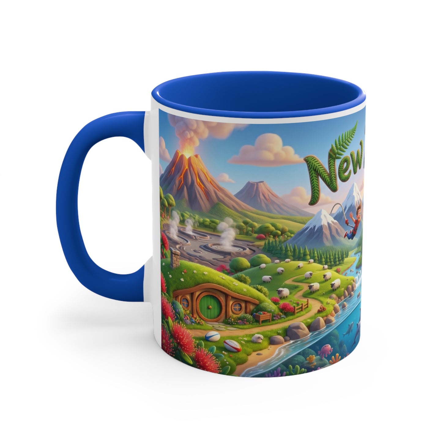 New Zealand Scenic Map Coffee Mug,  Color Accent 11oz