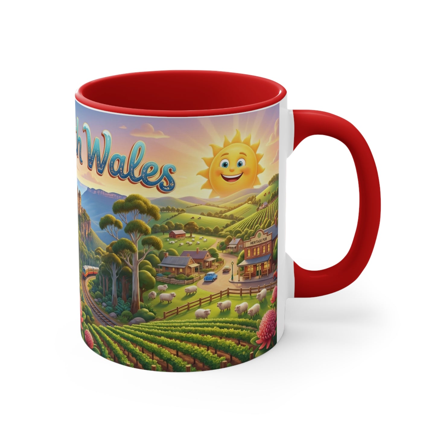 New South Wales coastal illustration Coffee Mug, Sydney Harbour, beach wildlife, colourful accent mug