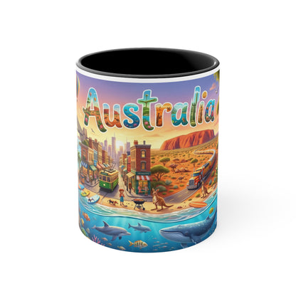 Australia Illustrated Map Coffee Mug, Colorful Accent 11oz Ceramic