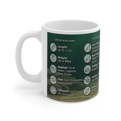 Giant Trevally Fishing Mug — Illustrated Fish ID & Techniques, 11oz Ceramic
