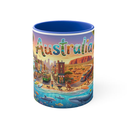 Australia Illustrated Map Coffee Mug, Colorful Accent 11oz Ceramic