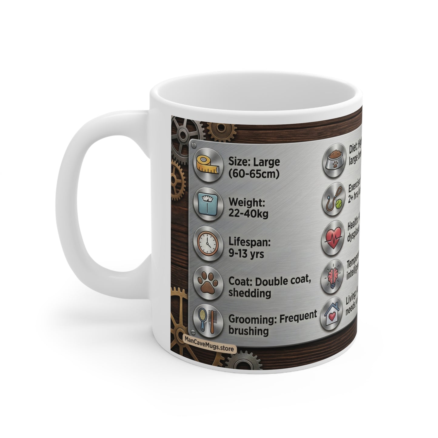 German Shepherd Info Coffee Mug — Breed Facts, Care & Temperament Ceramic Coffee Cup