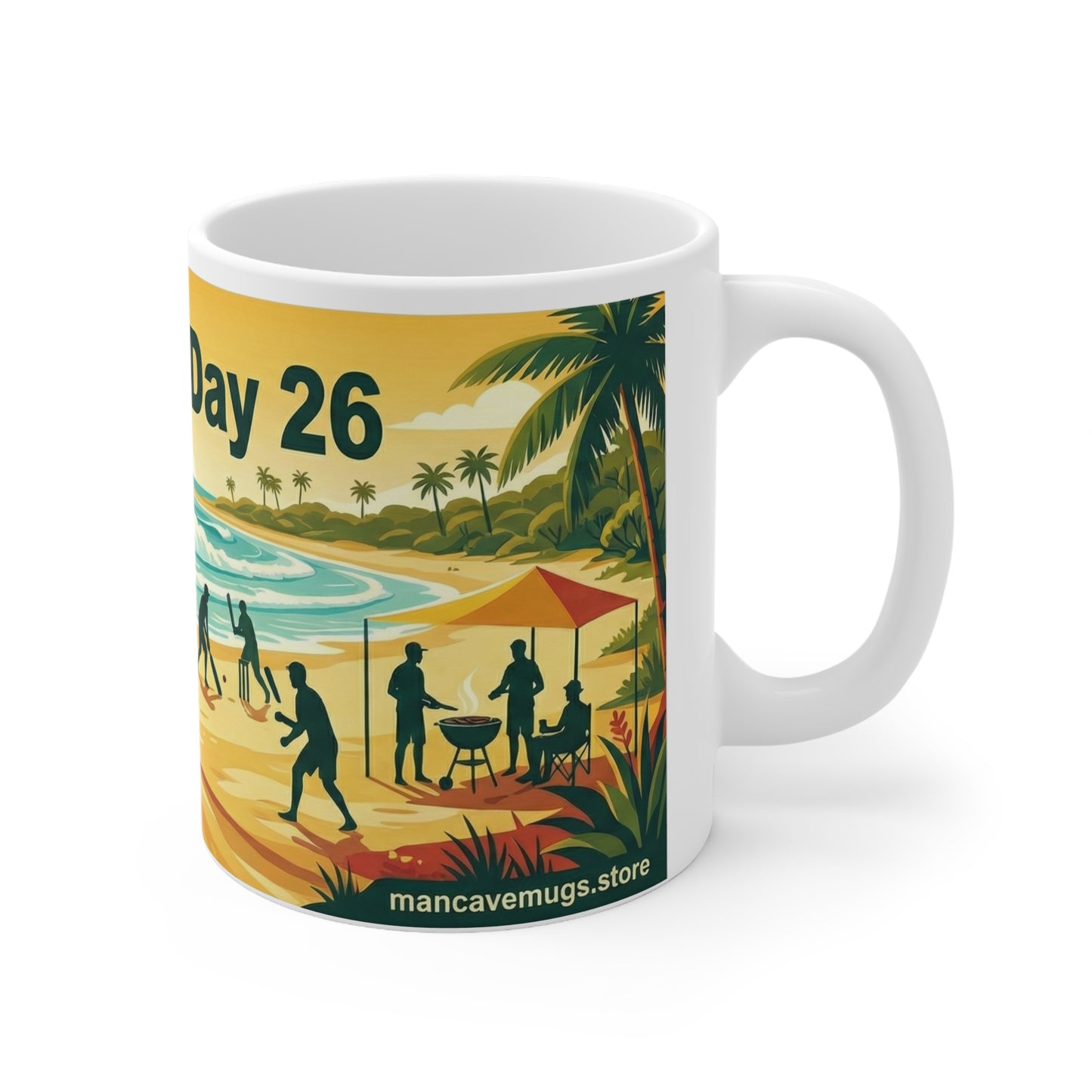 Australia Day Beach Coffee Mug – Surf, 4x4 & Lifesaver Scene