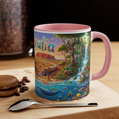 Australia Illustrated Map Coffee Mug, Colorful Accent 11oz Ceramic