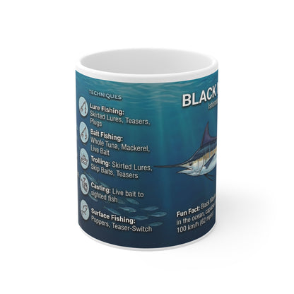 Black Marlin Fishing Mug — Ceramic 11oz Coffee Cup with Species Facts & Techniques