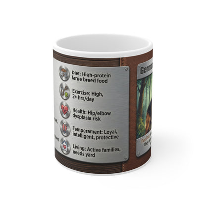 German Shepherd Info Coffee Mug — Breed Facts, Care & Temperament Ceramic Coffee Cup