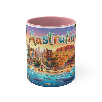 Australia Illustrated Map Coffee Mug, Colorful Accent 11oz Ceramic