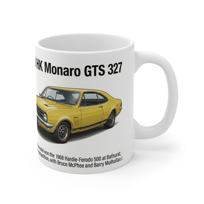 1968 HK Monaro Specs Coffee Mug — Classic Muscle Car Illustration & Fun Facts