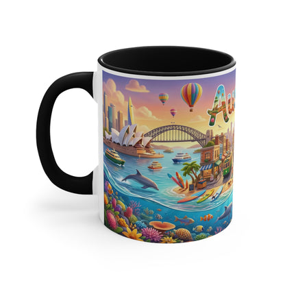 Australia Illustrated Map Coffee Mug, Colorful Accent 11oz Ceramic