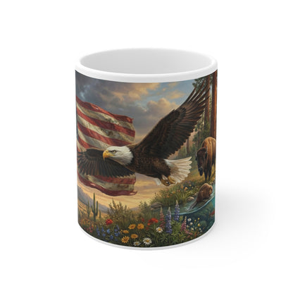American Flag Bald Eagle Ceramic Coffee Mug — Patriotic 11oz Coffee Cup