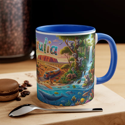 Australia Illustrated Map Coffee Mug, Colorful Accent 11oz Ceramic