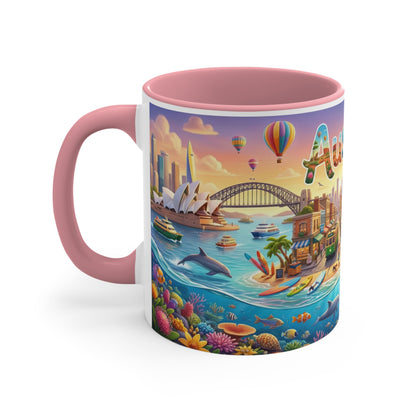 Australia Illustrated Map Coffee Mug, Colorful Accent 11oz Ceramic