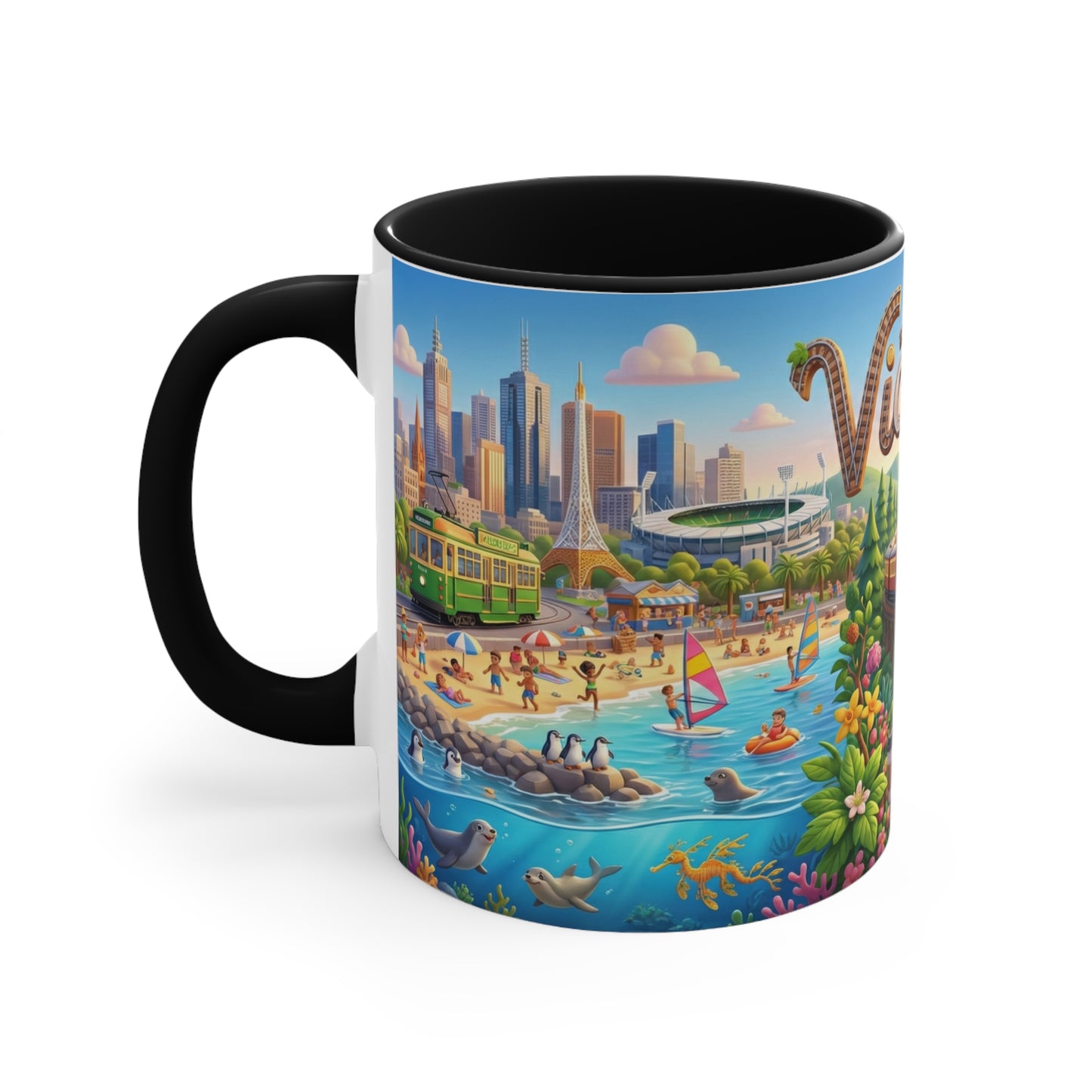 Victoria Australia Illustration Coffee Mug , 11oz Ceramic Accent Mug