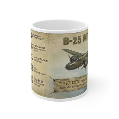 B-25 Mitchell Bomber Facts Coffee Mug, Vintage WWII Aircraft Coffee Cup