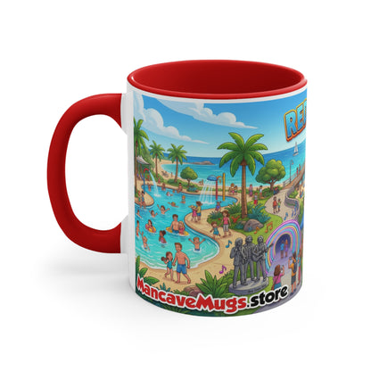 Redcliffe, Queensland Scene Accent Coffee Mug, Red — 11oz Colorful Coastal Coffee Cup