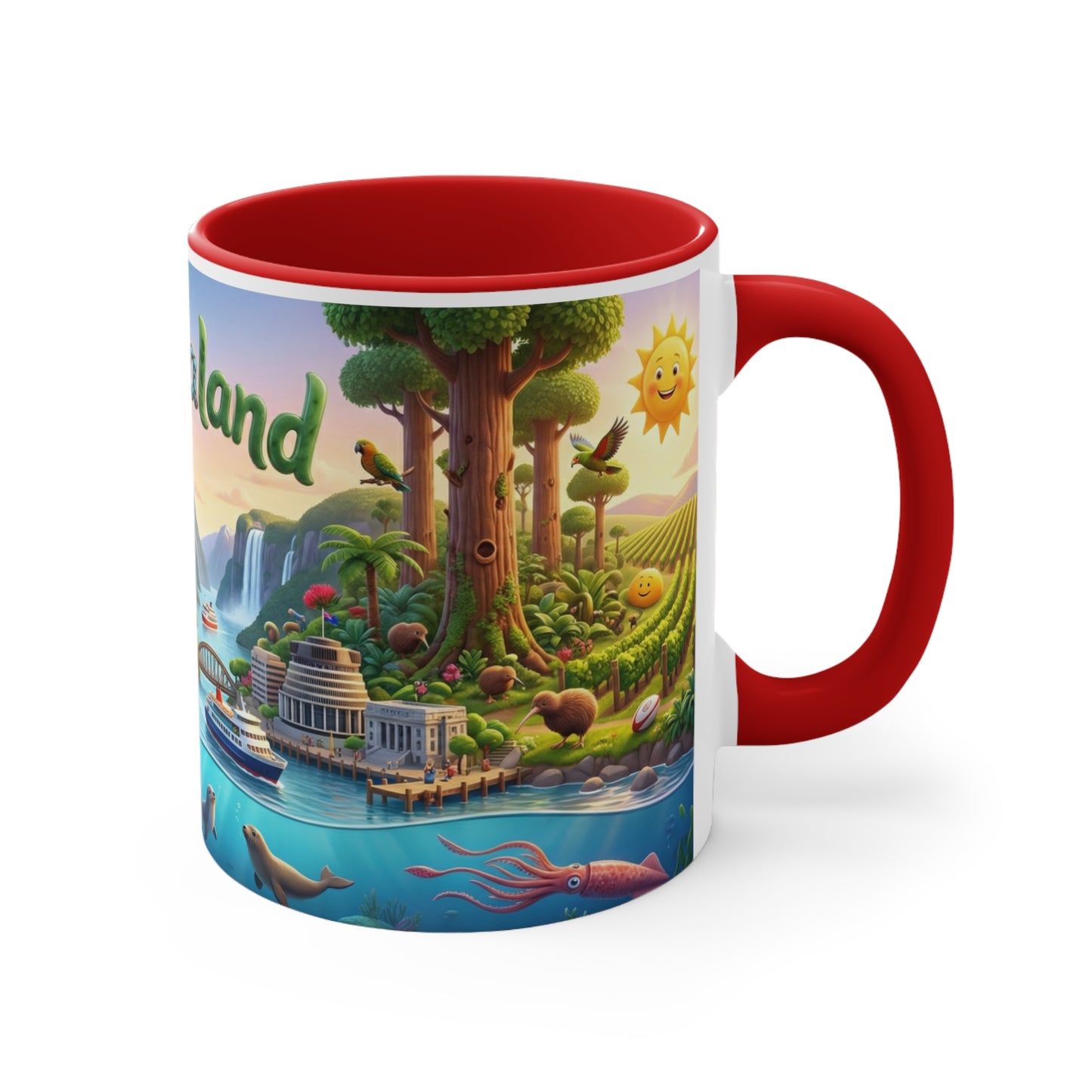 New Zealand Scenic Map Coffee Mug,  Color Accent 11oz