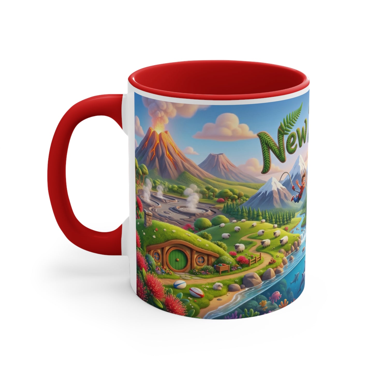 New Zealand Scenic Map Coffee Mug,  Color Accent 11oz