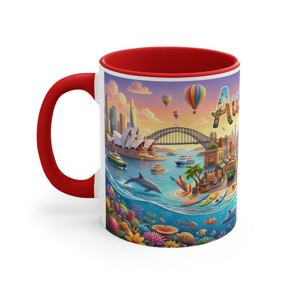 Australia Illustrated Map Coffee Mug, Colorful Accent 11oz Ceramic
