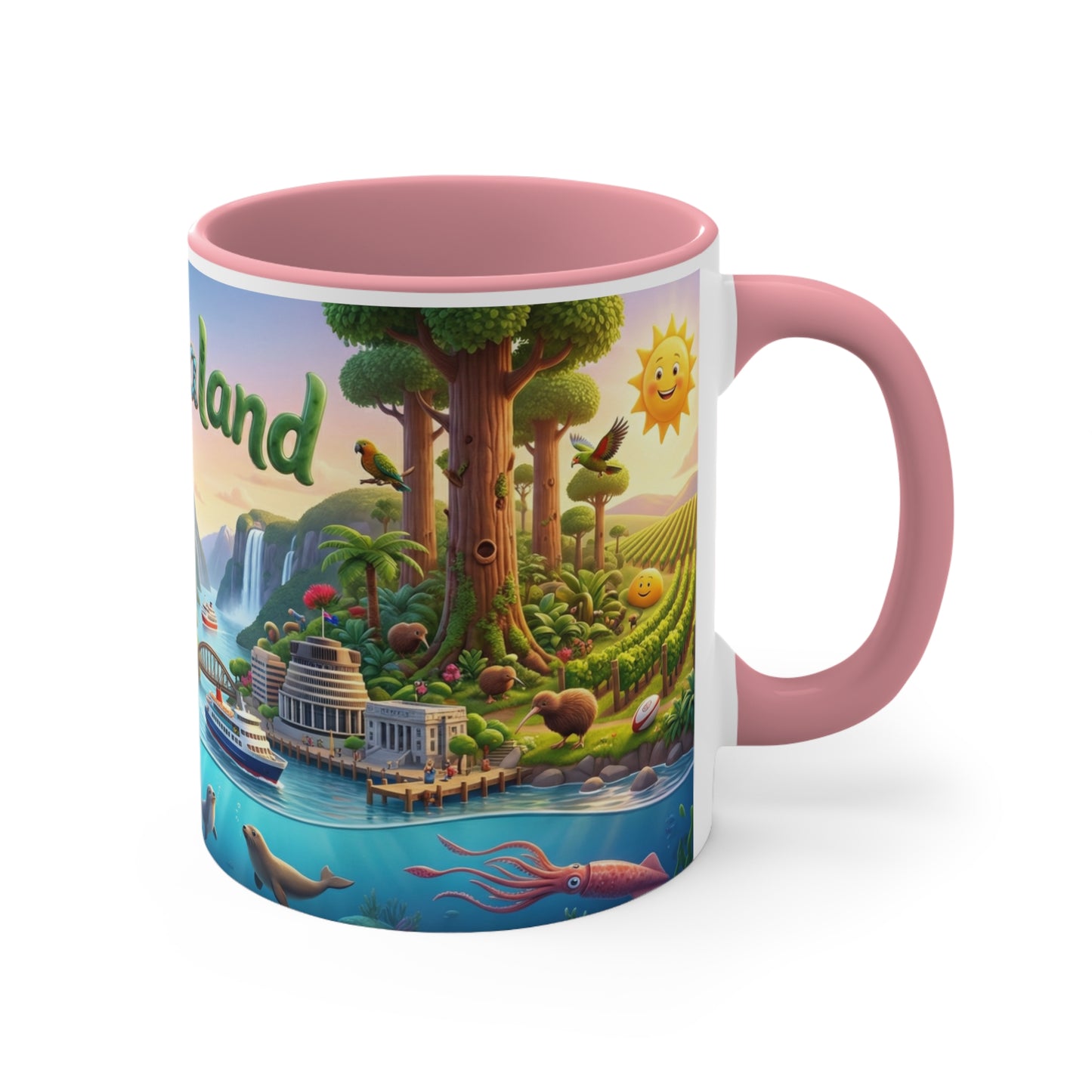 New Zealand Scenic Map Coffee Mug,  Color Accent 11oz