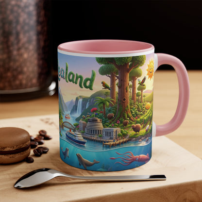 New Zealand Scenic Map Coffee Mug,  Color Accent 11oz