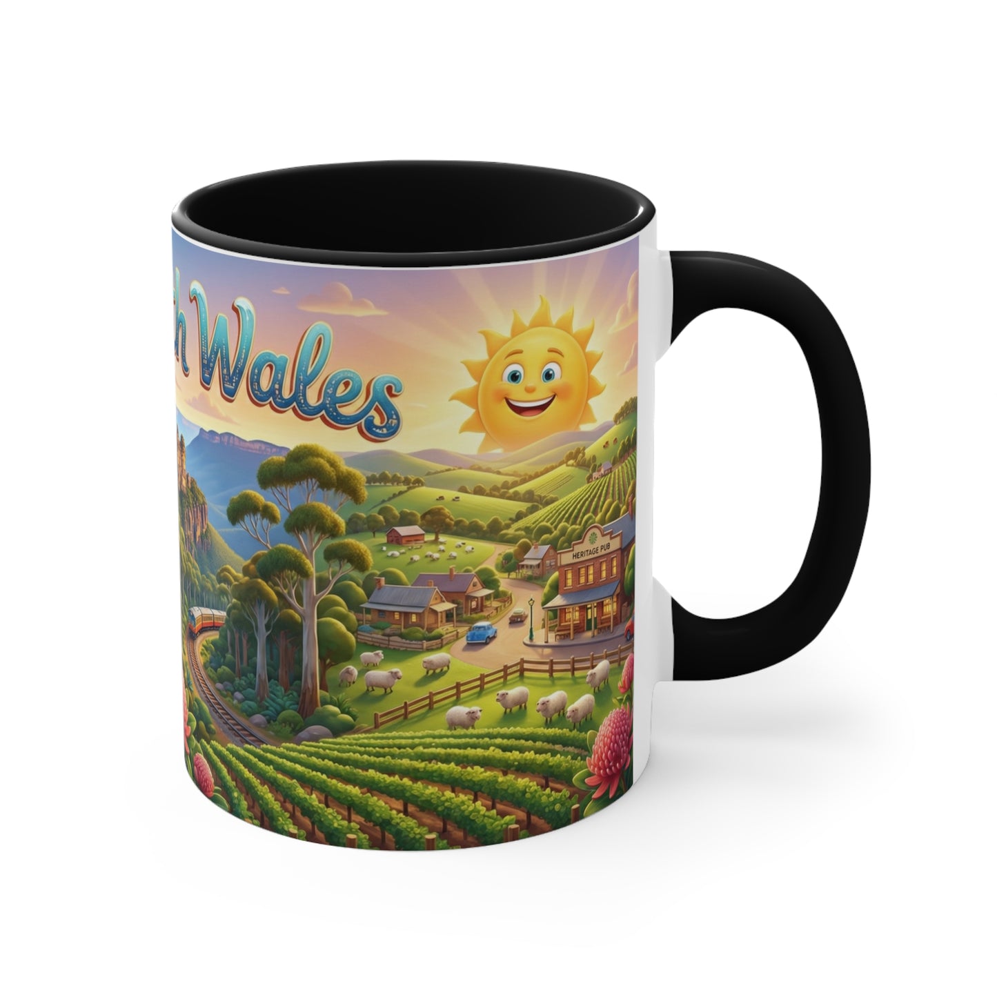 New South Wales coastal illustration Coffee Mug, Sydney Harbour, beach wildlife, colourful accent mug