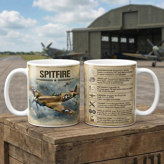 WW2 Spitfire Ceramic Mug — 11oz Vintage Aircraft Coffee Cup