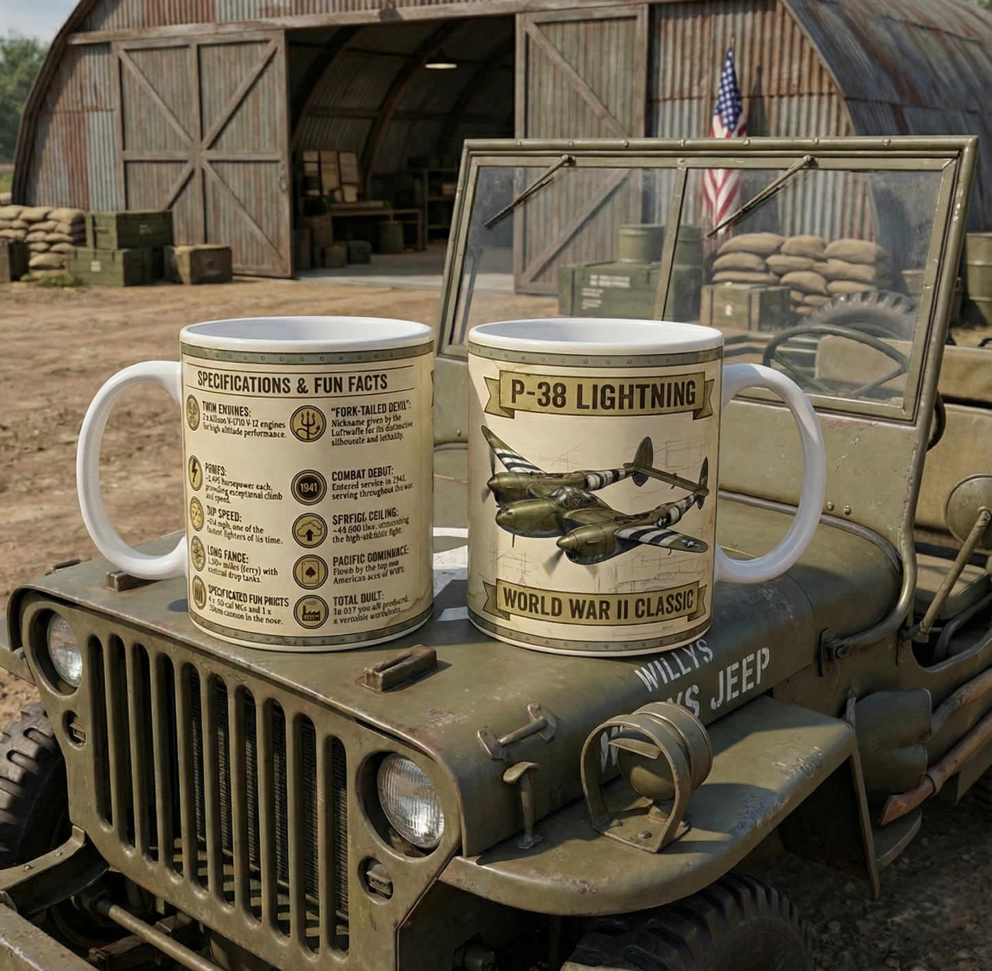 P-38 Lightning WWII Aircraft Ceramic Coffee Mug, Specifications & Fun Facts