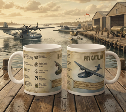 PBY Catalina Seaplane Coffee Mug, Vintage WWII Flying Boat with Specs, Aviation Gift