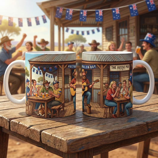 Australia Day Backyard BBQ Coffee Mug | Country Music Guitar Pub Scene