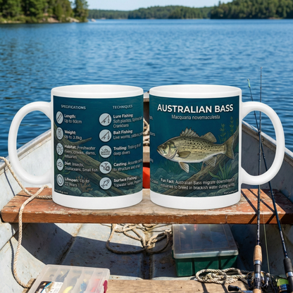 Bass Fishing Ceramic Mug — Illustrated Species Guide & Techniques (11oz)