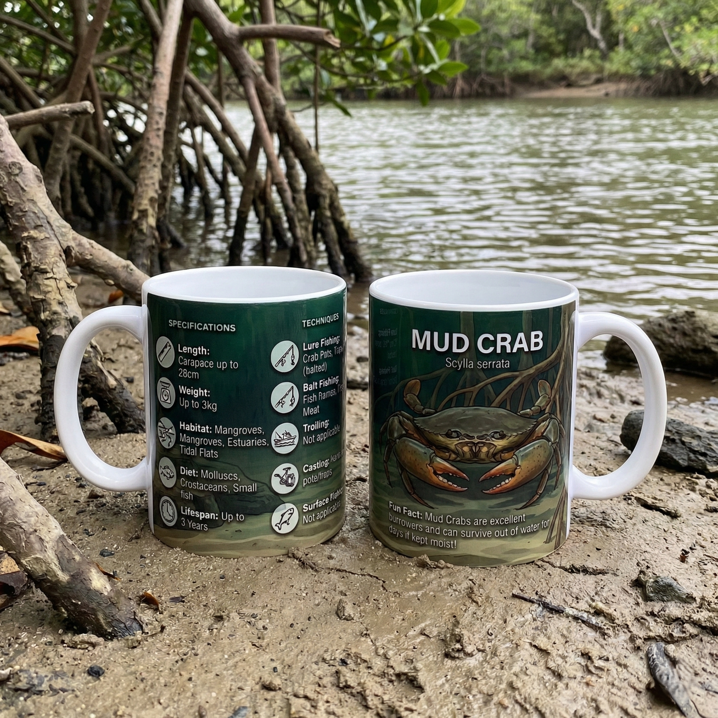 Mud Crab Ceramic Mug — Marine Life Specimen Diagram Coffee Cup